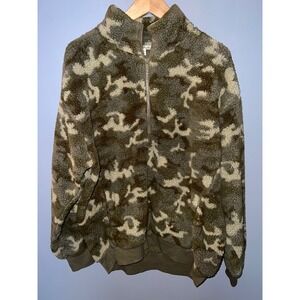 Express One Eleven Mens Camo Sherpa Fleece Quarter Zip Pullover Olive Green M